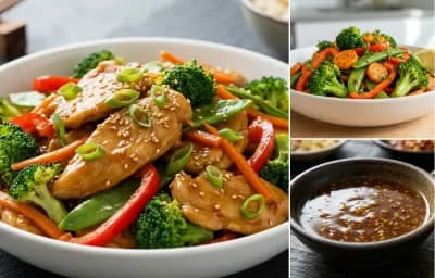 Chicken Stir Fry with Sauteed Mixed Vegetables and Soy Ginger Sauce