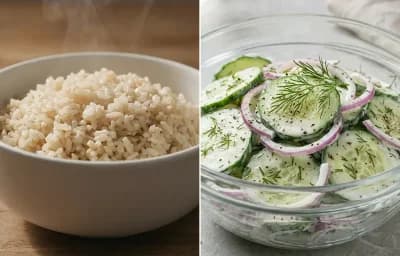 Chicken Vegetable Soup with Brown Rice and Cucumber Salad