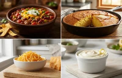 Chili con Carne with Cornbread, Shredded Cheese and Sour Cream