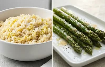 Citrus and Pepper Baked Chicken Breast, Quinoa and Roasted Asparagus