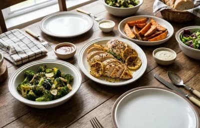 Citrus-Pepper Chicken Breast, Roasted Broccoli and Baked Sweet Potato Wedges