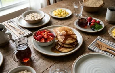 Homemade Pancakes, Pure Maple Syrup and Fresh Strawberries