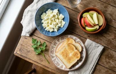 Scrambled Egg Whites, Toasted White Bread and Apple Slices