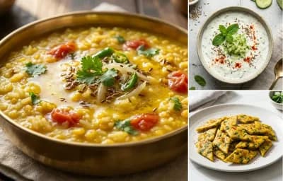 Dal Khichdi with Cucumber Mint Raita with Methi Dhokli with Beetroot Salad