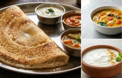 Dosa with Sambhar with Coconut Chutney with Dahi