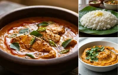 Fish Curry with Steamed Rice with Carrot Mash