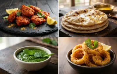 Fish Koliwada with Chapati, Mint Chutney and Indian Onion Rings