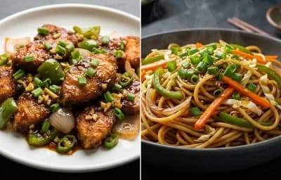 Fish Manchurian with Vegetable Hakka Noodles