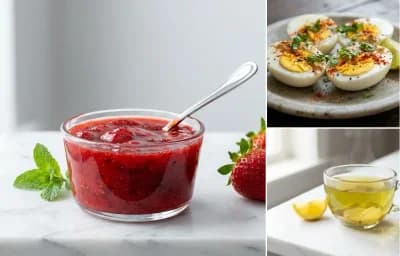 Strawberries with Boiled Eggs with Green Tea