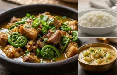 Gahori Manxo Dhekia Xaak with Steamed Basmati Rice and Omita Khar
