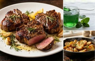 Garlic Herb Lamb Chops with Mint Jelly and Roasted Potatoes