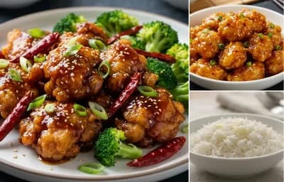General Tso's Chicken with Orange Chicken and Steamed Basmati Rice
