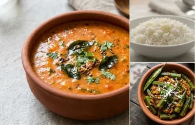 Goan Tomato Saar with Steamed Basmati Rice and Bhendi Sukhem