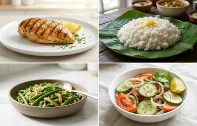 Grilled Chicken Breast with Steamed White Rice with Sauteed Vegetables with Green Salad