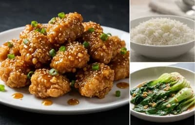 Honey Chicken with Steamed Basmati Rice and Garlic Stir-Fried Bok Choy