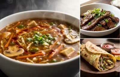 Hot and Sour Soup with Mongolian Beef and Egg Roll