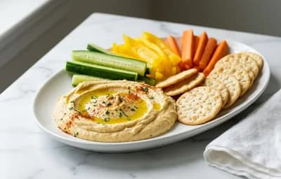 Hummus with Crudits and Rice Crackers