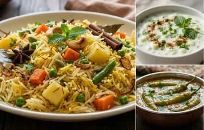 Hyderabadi Veg Pulao with Cucumber Raita and Mirchi ka Salan