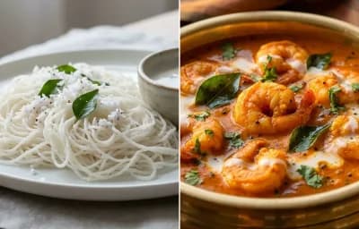 Idiyappam with Coconut Prawn Curry