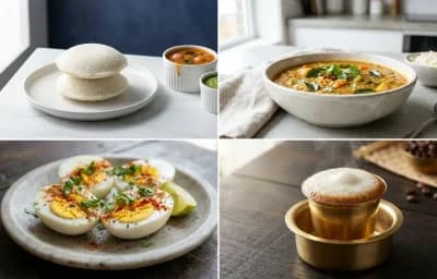 Idli with Sambar with Coconut Chutney with Boiled Eggs with Filter Coffee