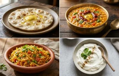 Jowar Roti with Chana Dal with Cabbage Sabzi with Plain Dahi
