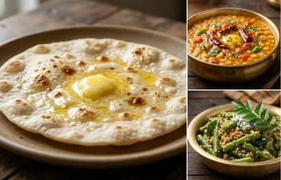 Jowar Roti with Chana Dal with French Beans Sukka with Cucumber Salad