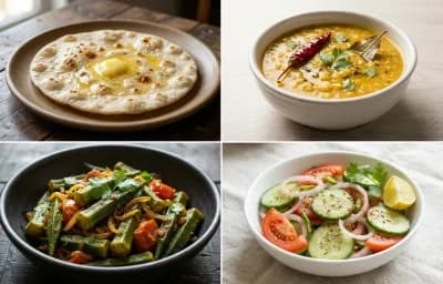 Jowar Roti with Moong Dal with Bhindi Sabzi with Green Salad