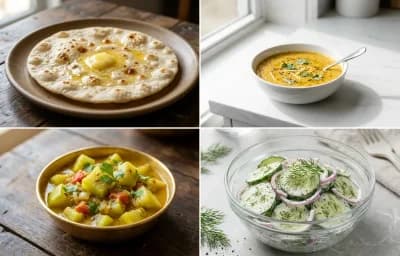 Jowar Roti with Toor Dal with Lauki Sabzi with Cucumber Salad