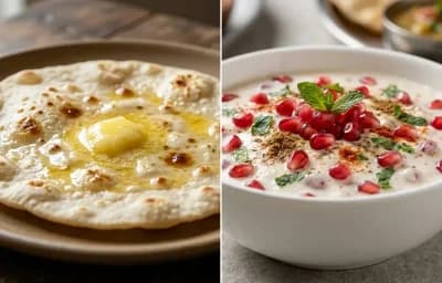 Jowar Roti with Vegan Mixed Dal, Egg Bhurji Main and Pomegranate Raita