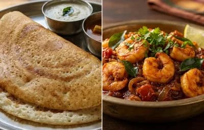 Kal Dosa with Prawn Thokku