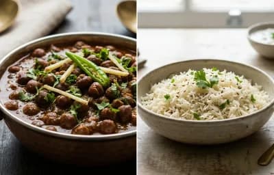 Kala Chana Masala with Jeera Rice with Palak Salad