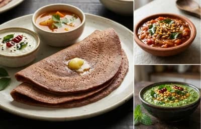 Kambu Dosa with Thakkali Chutney and Pudhina Chutney