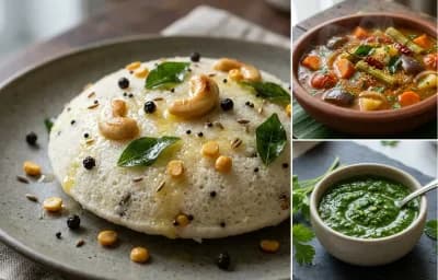 Kanchipuram Idli with Vegetable Sambar and Coriander Mint Chutney