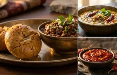 Keema Baati with Dal Tadka and Lehsun Chutney