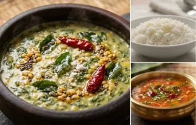 Keerai Kootu with Steamed Basmati Rice and Tomato Rasam