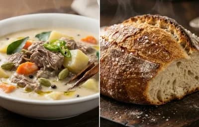 Kerala Beef Stew with No-Knead Crusty Bread