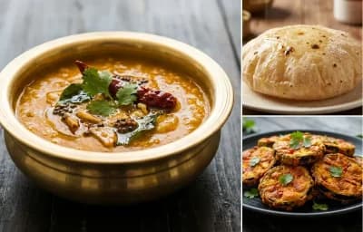 Khatti Dal with Phulka and Baingan Fry