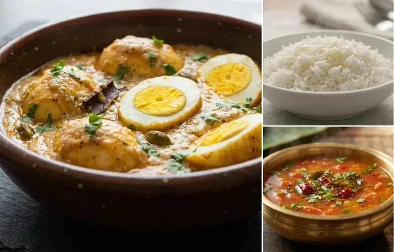 Kodi Guddu Gasagasala Kura, Steamed Basmati Rice and Tomato Rasam