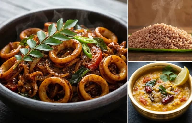 Koonthal Roast, Matta Rice and Dal Curry
