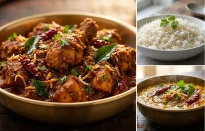 Kori Ajadina with Boiled Rice and Dal Tadka