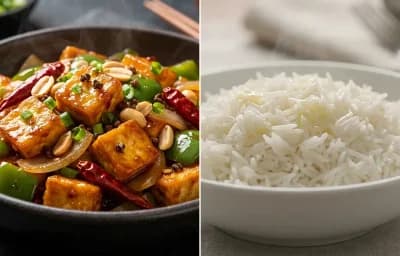Kung Pao Paneer with Steamed Basmati Rice