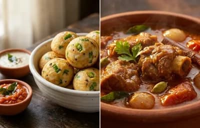 Kuzhi Paniyaram with Mutton Kozhambu