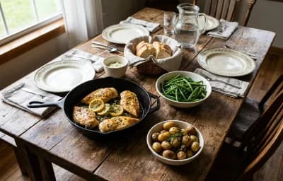 Lemon-Garlic Chicken, Steamed Green Beans and Roasted New Potatoes