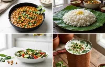 Lentil-Soya Keema with Steamed White Rice with Palak Salad with Chaas