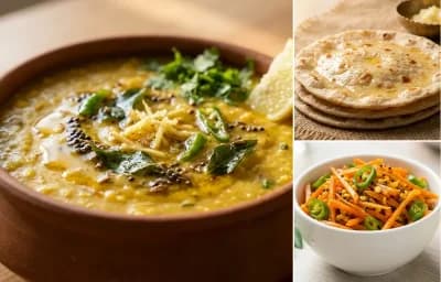 Mag ni Chutti Dal with Rotli and Gajar Marcha Sambharo