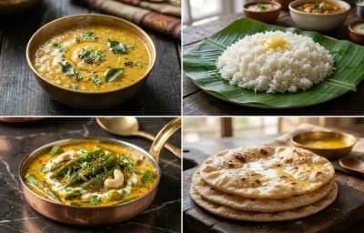 Amti Dal with Steamed Rice with Shahi Bhindi with Chapati with Dahi