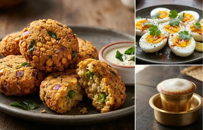 Masala Vada, Boiled Egg and Filter Coffee