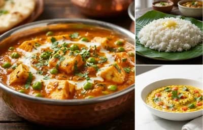 Matar Paneer with Steamed Rice with Mashed Lauki