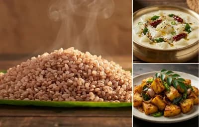 Matta Rice with Kumbalanga Kalan and Chena Mezhukkupuratti