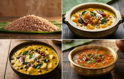 Matta Rice with Mathanga Erissery, Kootu Curry and Tomato Rasam